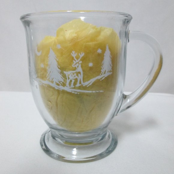 Anchor Hocking  Clear Glass Pedestal Mugs Set 2 reindeer trees Christmas Holiday - Picture 3 of 10